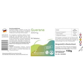 Guarana 300mg - avec caféine - 90 comprimés - hautement dosés - végétalien - suppléments biodisponibles dAllemagne | Vitamin