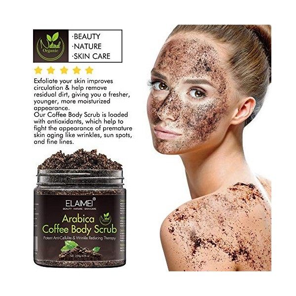 Exfoliant pour le Corps avec Sel de la Mer Morte et du Café, Exfoliant Naturel pour le Visage et le Corps, Enlève Efficacemen