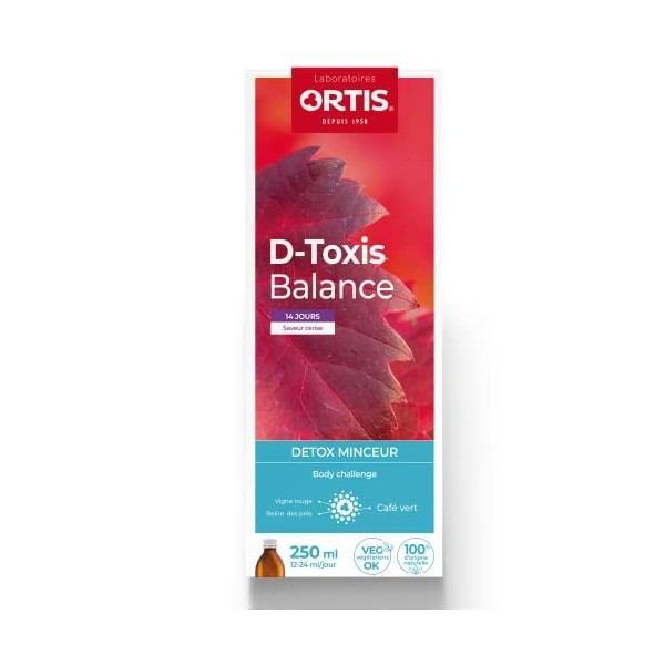 Ortis - D-Toxis Balance Cerise 250 ml - Détox Minceur - Complément Alimentaire pour Déstocker les Graisses Accumulées - Aide 