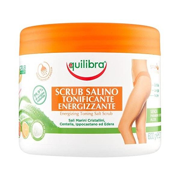 Equilibra Corpo, Scrub Salino Tonifiant Énergisant, Scrub Corps Tonifiant et exfoliant, pour une peau lisse et nuisible, avec