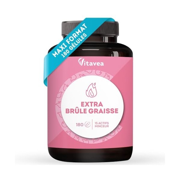 Extra Brûle Graisse 15 actifs 4en1 - Perte de Poids, Coupe Faim, Ventre Plat, Bruleur de Graisse Puissant - Thé Vert, Guarana