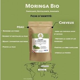 POUDRE DE MORINGA BIO - 100% Naturel - Apaisante, Revitalisante, Assouplissante - Tous type de cheveux et peaux ternes, matu