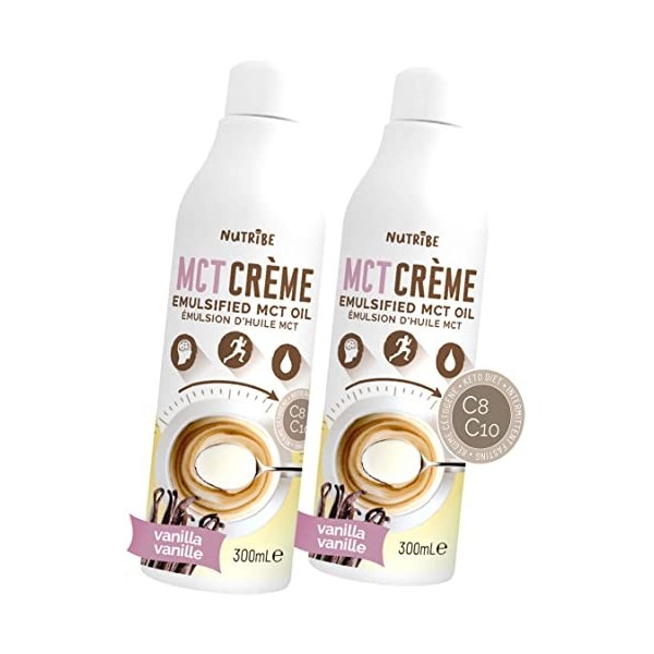 Nutribe MCT Crème C8 C10, émulsion MCT de noix de coco Vanille 2x300ml - Plus fort en cétones que lhuile MCT