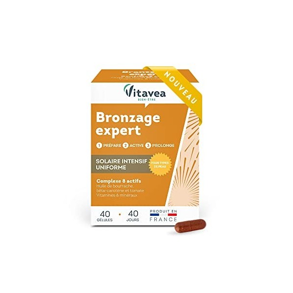 Vitavea - Bronzage Expert - Complément Alimentaire Accélérateur de Bronzage, Après Soleil - Sans Autobronzant - Zinc, Vitamin