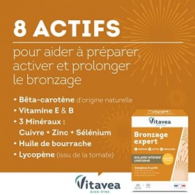Vitavea - Bronzage Expert - Complément Alimentaire Accélérateur de Bronzage, Après Soleil - Sans Autobronzant - Zinc, Vitamin