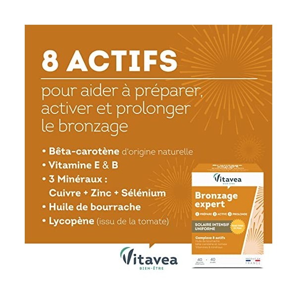 Vitavea - Bronzage Expert - Complément Alimentaire Accélérateur de Bronzage, Après Soleil - Sans Autobronzant - Zinc, Vitamin