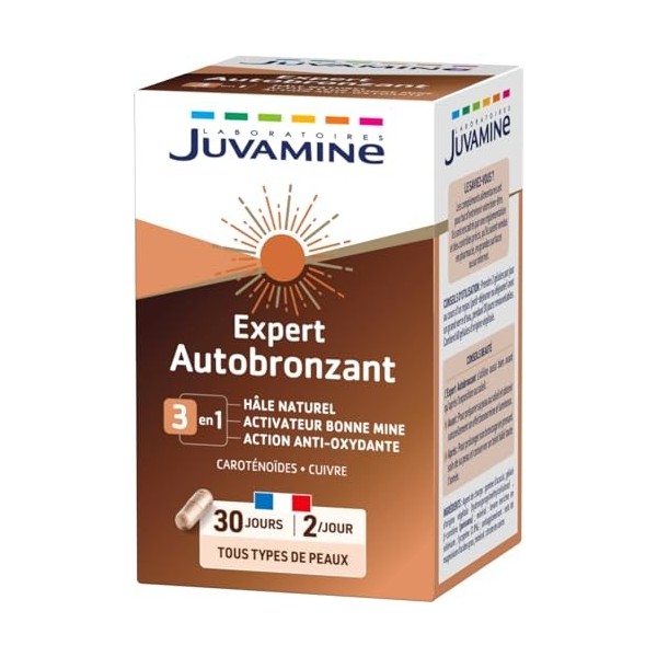 JUVAMINE - Expert Autobronzant 3 en 1 - Activateur Bonne Mine et Action Anti-Oxydante - Hâle naturel - 60 gélules végétales