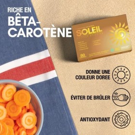 Soleil, Autobronzant Gelule. Accelerateur de bronzage avec Bêtacarotène, Sélénium, Lycopène, Vitamines. Autobronzant 80 compr