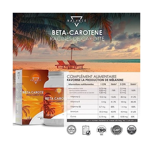 BETA CAROTENE - 240 COMPRIMES 8 mois | Autobronzant Gelule | Bêtacarotène pour un Bronzage Fort, à partir d’Extrait de Caro