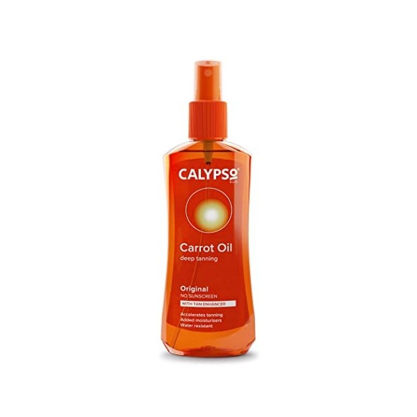 Calypso Huile de carotte originale | Naturel | Sans SPF | Accélère le bronzage | Sans autobronzant | 200 ml, Tous teint