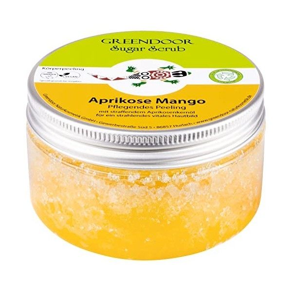 COSMÉTIQUE 100% NATUREL - Greendoor - Gommage DOUX pour la peau à la MANGUE &à lABRICOT - pot de 230 grammes