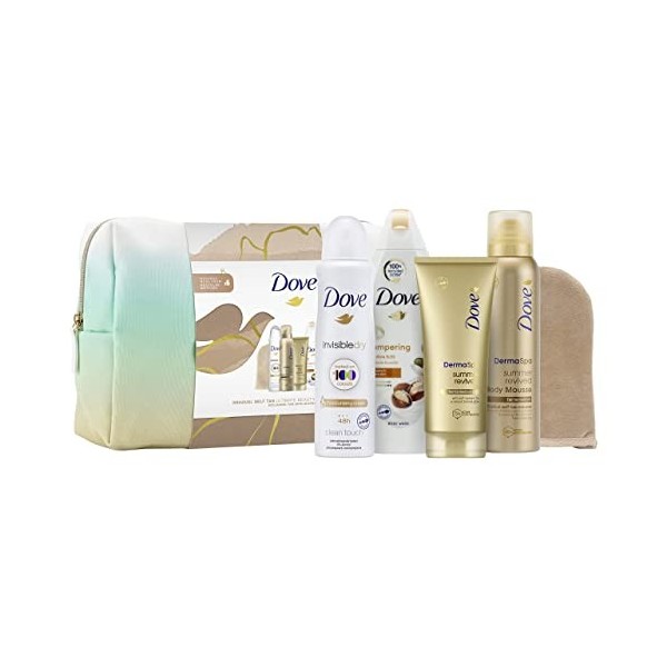 Dove Gradual Trousse de toilette auto-bronzante ultime pour elle, déodorant, gel douche et gant dapplication faux bronzage, 