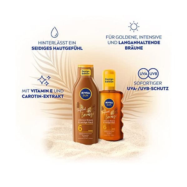 Nivea Sun Tropical Bronze Lotion solaire SPF 6 - Protection solaire pour bronzage longue durée sans autobronzant - à lextrai