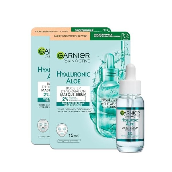 Garnier - Coffret Cadeau 4 Sérums Visage - Sérum Anti-Taches Brunes Vitamine C - Sérum Anti-Points Noirs et Imperfections Cha