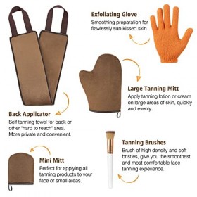 Luxspire 5 en 1 Applicateur de Bronzage, Ensemble dOutils de Bronzage avec Gant Exfoliant, Pinceau de Maquillage, 2 Types Ga