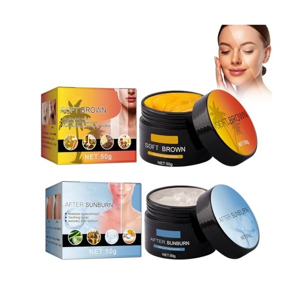 Grower 2pcs Autobronzant,Autobronzant Visage,Réparatrice Coups De Soleil,Sun After Sun Sensitive Gel,Lotion Accélératrice De 