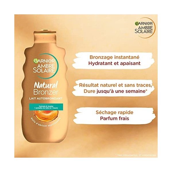 Garnier Ambre Solaire - Lait Autobronzant pour le Corps - Hâle Naturel & Lumineux - Sans Traces - Tenue 1 Semaine - Pour Tous