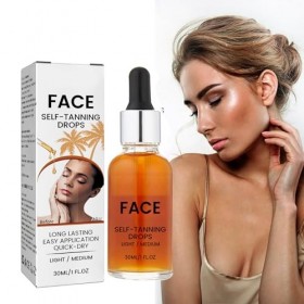 Pemarlis 30ml Fake Tan Drops Medium,Sérum de bronzage,Autobronzant Visage Natural Bronzer,Hydratant,Bronzant Sans Soleil Drop