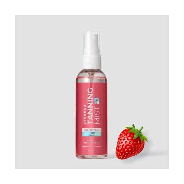 BYROKKO Brume bronzante à la fraise, eau autobronzante progressive pour le visage et le corps, 100 ml avec acide hyaluronique