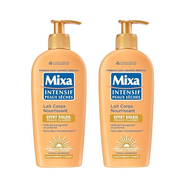 Mixa Intensif Peaux Sèches - Lait Corps Nourrissant Effet Soleil - Autobronzant - Hâle Doré Naturel Progressif et Uniforme - 