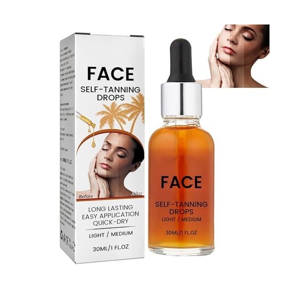 Sérum de bronzage,Autobronzant Visage Natural Bronzer,Self Tanning Drops,Gouttes Bronzantes,Sérum Autobronzant Visage Hydrata