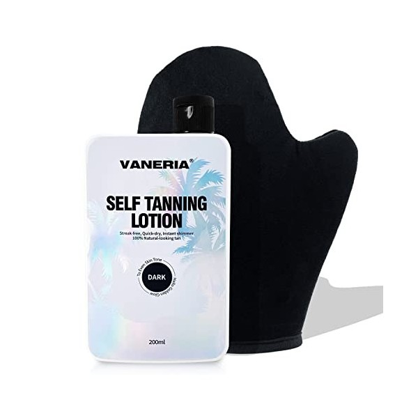 VANERIA Autobronzants Pour Le Corps, Self Tan Lotion de Bronzage Avec Un Gant Autobronzant Gratuit. 200ML Light Brown 