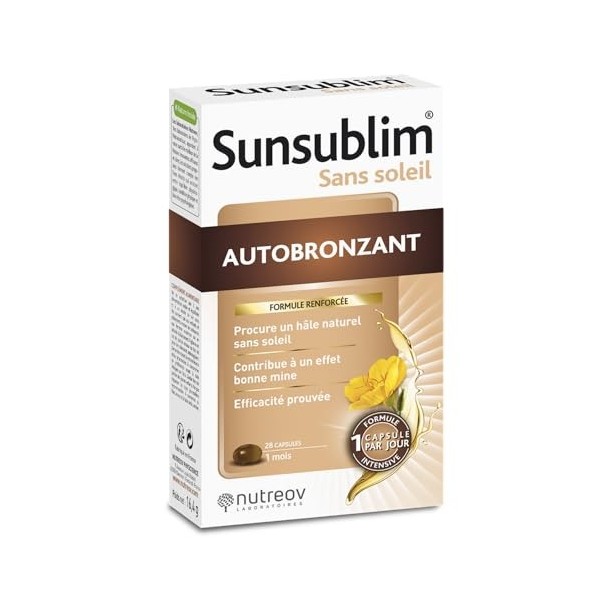 NUTREOV - Sunsublim Sans Soleil, Autobronzant - Complément Alimentaire à Base d’Actifs d’Origine Naturelle - Fabrication Fran