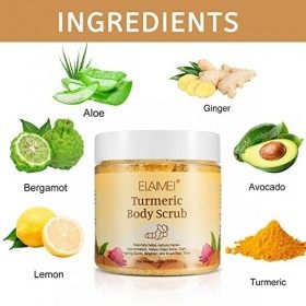 Natural Body Scrub, Exfoliant Visage Corps, Gommage Au Sel Exfoliant Curcuma, Enlève Efficacement les Peaux Mortes, Nourrit l