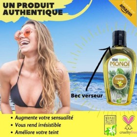 Tevi Monoi de Tahiti Vanille pur 99%, Sublime Vanille, autobronzant naturel, accélérateur de bronzage pour le corps et cheveu