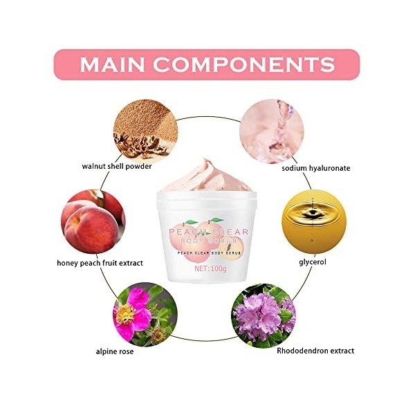 Gommages pour le Corps, Peach Exfoliating Body Scrub, Exfoliant Corps Eliminer les Cellules Mortes de la Peau, Nettoyage en P