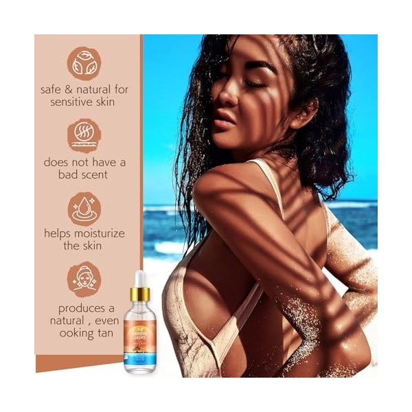 Saluaqui Gouttes Autobronzantes Bronzantes Foncées de 60 Ml, Hydratantes avec un Teint Uniforme pour un Bronzage Soleil, Gout