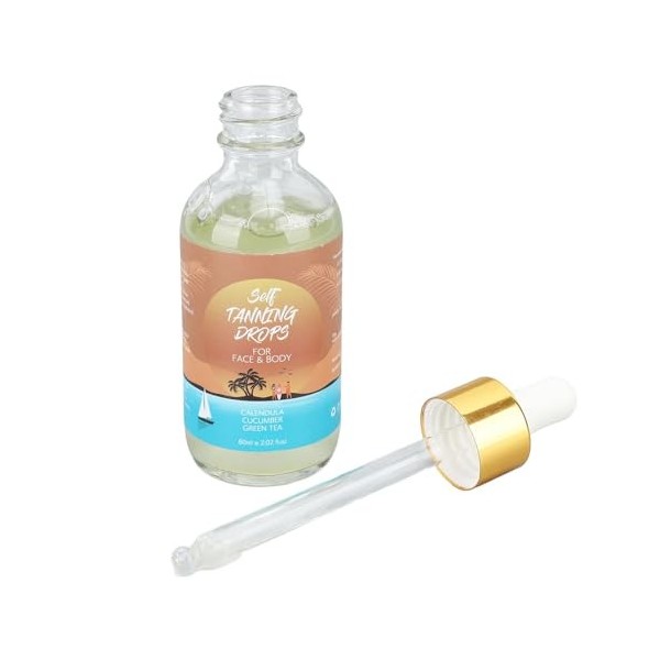 Huile de Bronzage Foncée, Gouttes Autobronzantes Unifiant le Teint, 60 Ml, Hydratante Durable pour les Peaux Sensibles et Rép