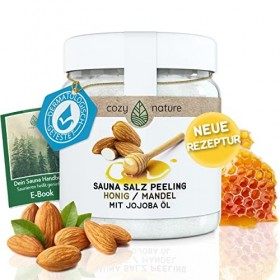 CozyNature Sauna Sel Exfoliant Miel Amande 500g - Sel de mer Huile de jojoba Vitamine E Gommage corporel Miel-Amande, 500 gr