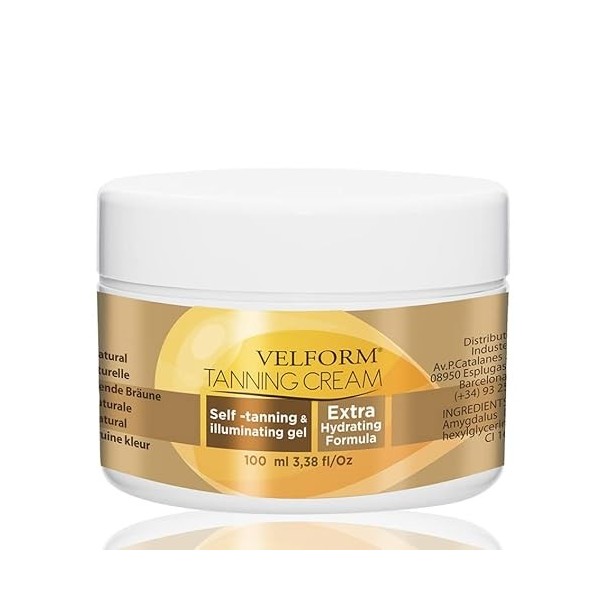 Velform Tanning Cream Crème autobronzante instantanée, avec gel à effet illuminant, avec formule extra hydratante, approuvée 