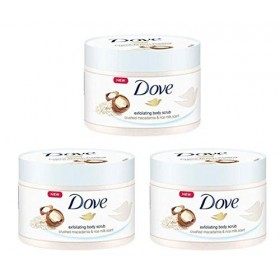 Dove Lot de 3 gommages exfoliants pour le corps Parfum macadamia et lait de riz 225 ml