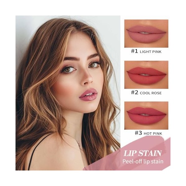 3Pcs Peel Off Lip Liner Stain,Rouge à lèvres Longue Tenue Hautement Pigmenté,Liner à lèvres résistant à leau,Liner à lèvres 