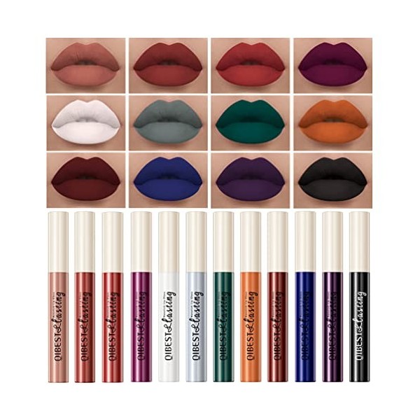 12 couleurs matte rouge à lèvres liquide ensemble velouté brillant à lèvres kit pour les lèvres imperméable à l’eau longue du