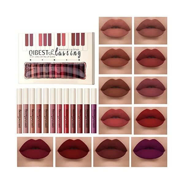 12 couleurs matte rouge à lèvres liquide ensemble velouté brillant à lèvres kit pour les lèvres imperméable à l’eau longue du