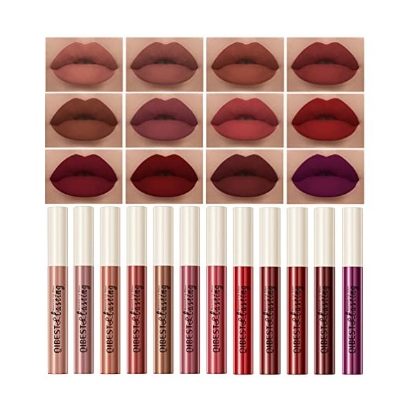 12 couleurs matte rouge à lèvres liquide ensemble velouté brillant à lèvres kit pour les lèvres imperméable à l’eau longue du