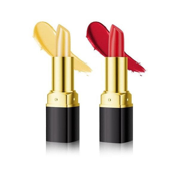 RoseFlower 2PCS Rouge à lèvres, Colour Change Lip Balm, Waterproof Long Lasting, Soin Pour Les Lèvres, Hydrate les Lèvres Sèc