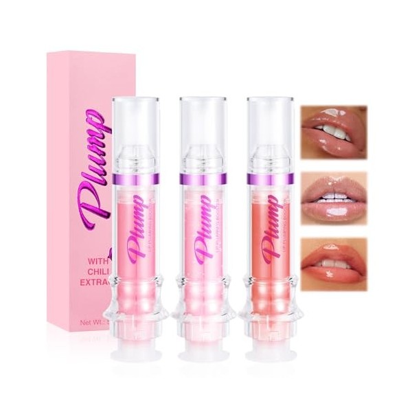 KUIRUNRX® Lot de 3 rouges à lèvres liquides Gloss à lèvres hydratants et waterproof longue durée, plump and pout Lip plumper,