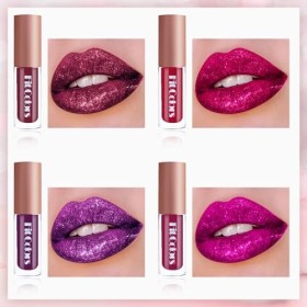 Métallique Briller Rouge à Lèvres, 4pcs Couleurs Glitter Lip Kit, Rouges à Lèvres Brillants Scintillants Liquides Diamantés, 