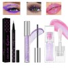 Likesing 3 Pièces Rouge a Levre Pailleté Mascara Eye Liner Noir Longue Tenue Lot Change Couleur Rouges à Lèvres Sans Transfer