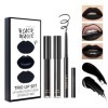 3 Pièces Rouge à Lèvres Liquide Noir Mat, Ensemble de Maquillage de Rouge à lèvres, Set de Crayon à Lèvres, Set de Gloss Long