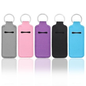 Teaaha Lot de 5 porte-clés mignons à clipser pour baume à lèvres et gloss à lèvres rose pâquerette/bleu/violet/gris/noir 