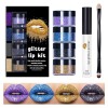 Horuili® 4 Couleurs Glitter Lip Kit, Rouge à Lèvres Glitter Kawaii, Maquillage des Lèvres Pailletées, Avec Apprêt pour les Lè