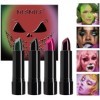 Ensemble de Rouge à Lèvres Liquide Mat 4Colors, Maquillage d’Halloween Rose Bordeaux Vert Noir, Rouge à Lèvres Noir Gothique,