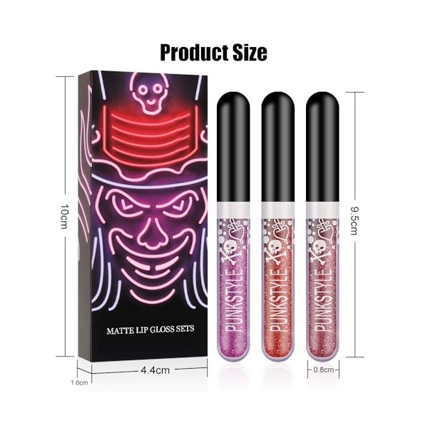 Horuili® 3 Couleurs Glitter Lip Kit, Brillant à Lèvres Scintillant Kit, ouge à Lèvres Brillant Liquide Mat, Imperméable et Du