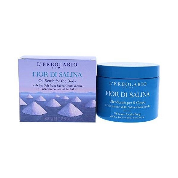 LErbolario, Gommage OleoScrub pour le Corps Fior Di Salina Fleur de Sel , Gommage DIY au Sel Marin, 500 g