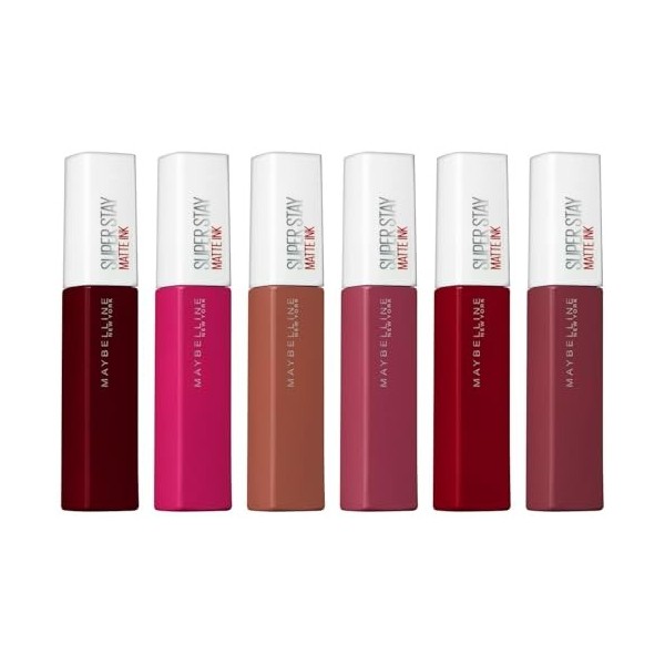 Maybelline New York Lot de 6 rouges à lèvres Super Stay Matte Ink en six nuances différentes, 6 x 5 ml